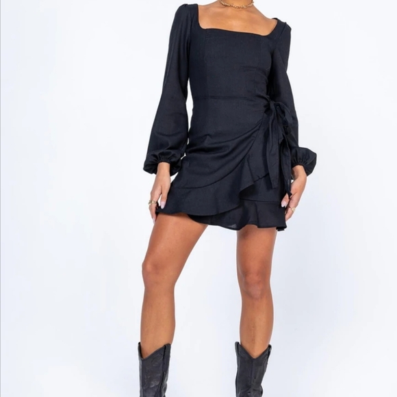 Princess Polly Villa Faux Wrap Mini Little Black Dress - Picture 3 of 15